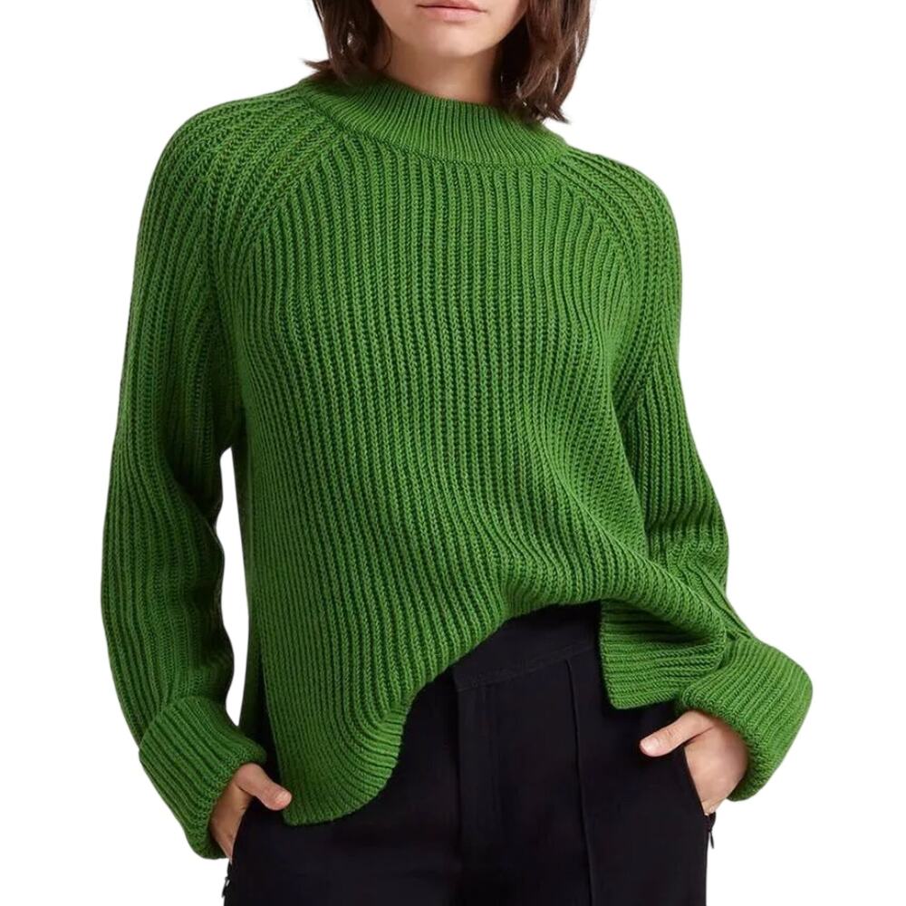 Club Monaco Oversized Shaker Stitch Sweater Green Women's XS Italian Yarn Wool